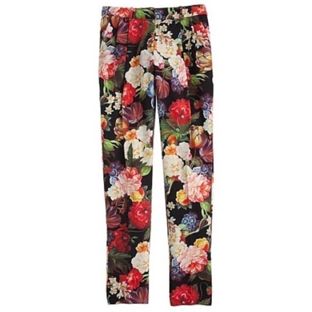 RARE J. Crew Collection Dutch Floral Black Pants Size XS 0